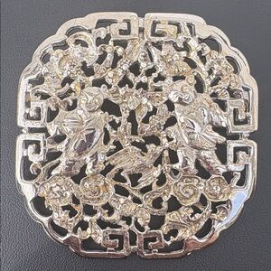 Judith Leiber Asian Theme Silver toned Pendant Brooch 1980